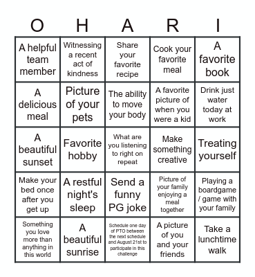 #2025 OHARI FAN WELLNESS CHALLENGE Bingo Card