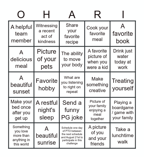 #2025 OHARI FAN WELLNESS CHALLENGE Bingo Card