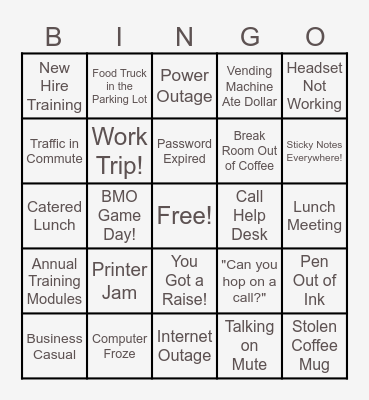 Office Bingo Card