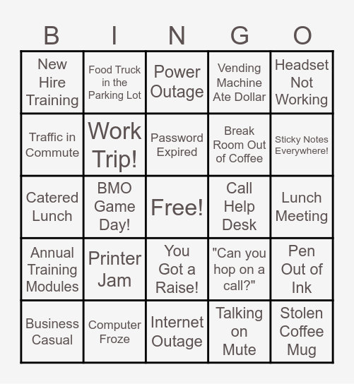 Office Bingo Card