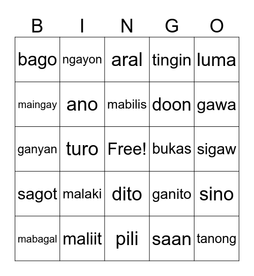 Filipino Dolch Words Bingo Card
