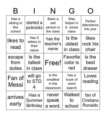 End Of The Year Bingo Card