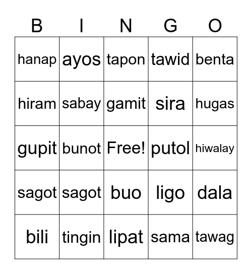 Filipino Dolch Words Bingo Card