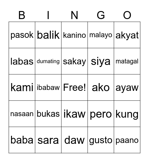 Filipino Dolch Words Bingo Card