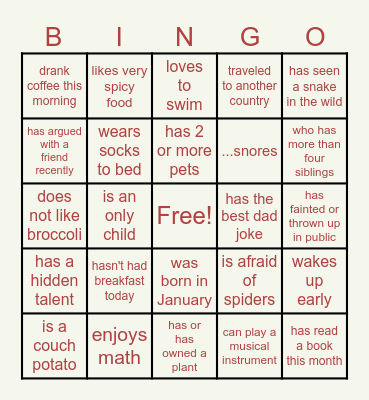find someone who... Bingo Card