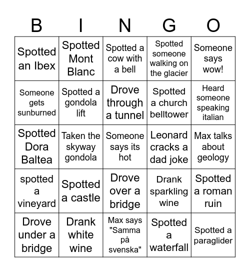 Mont Blanc Bus Bingo! Bingo Card