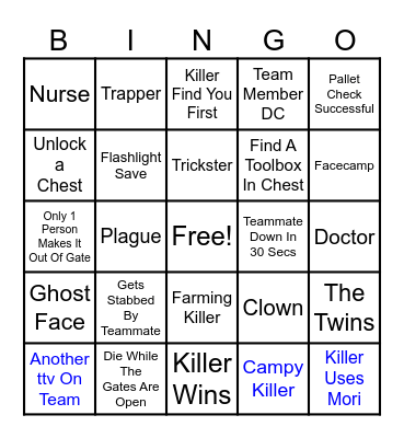 Dead By Daylight Bingo Card