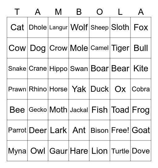 TVSE TAMBOLA Bingo Card