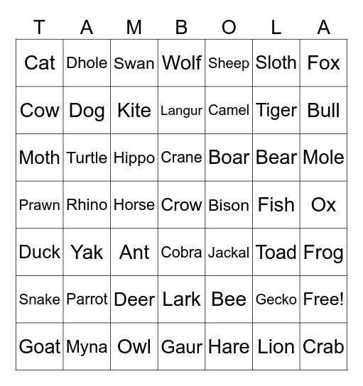 TVSE TAMBOLA Bingo Card
