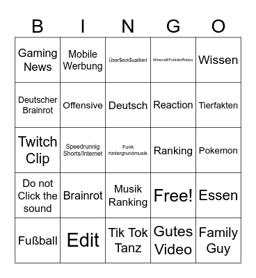 Youtube Shorts Bingo Card