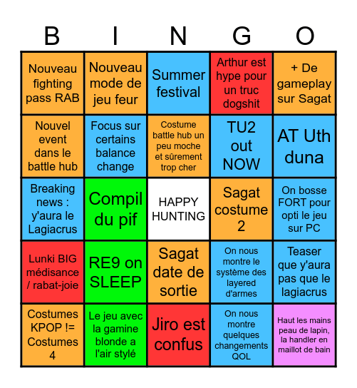 Capcom direct Bingo Card