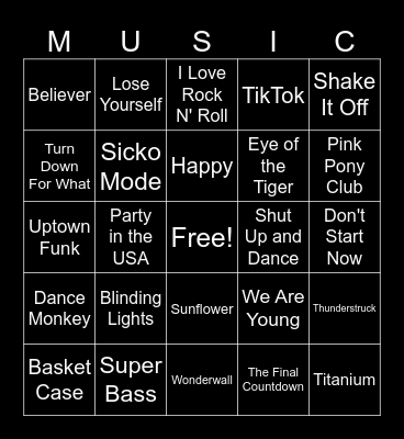 End of Year Music Bingo Card