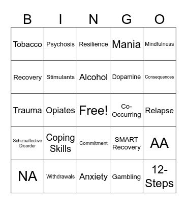 Co-Occurring Bingo Card