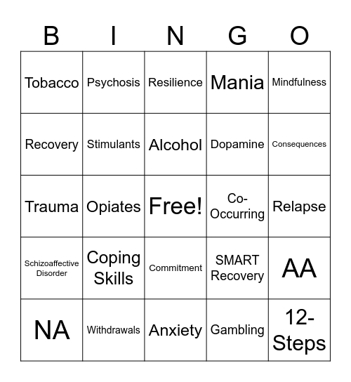 Co-Occurring Bingo Card