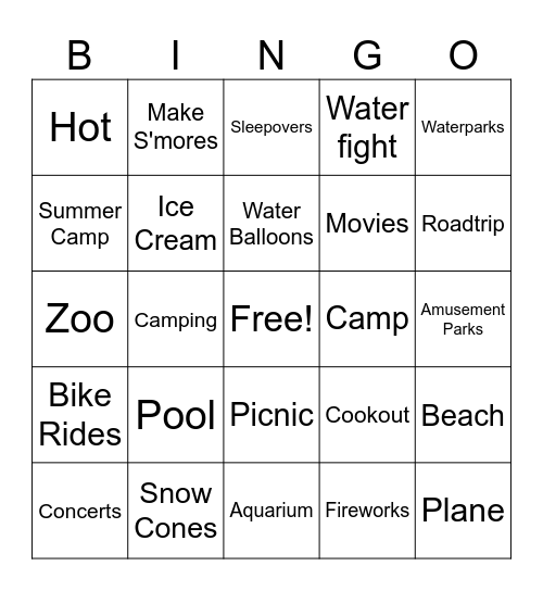 Summer Bingo Card