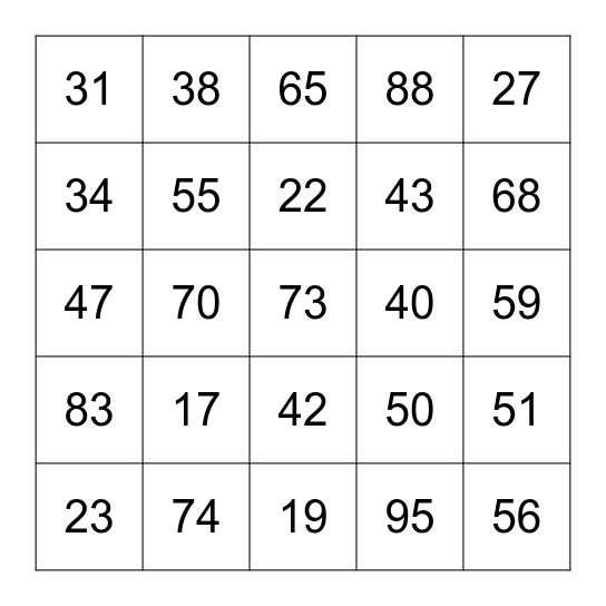 L21 Numbers 03 Bingo Card