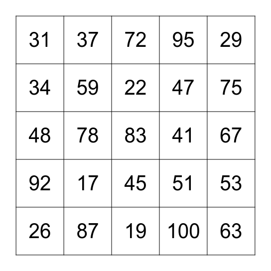L21 Numbers 04 Bingo Card
