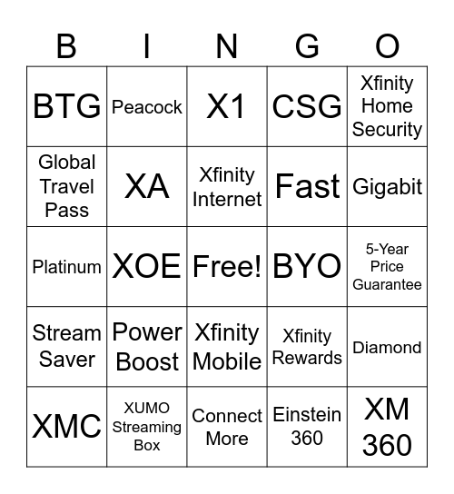 Xfinity Bingo Card