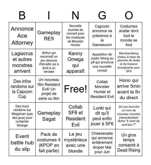 Capcom Bingo Card