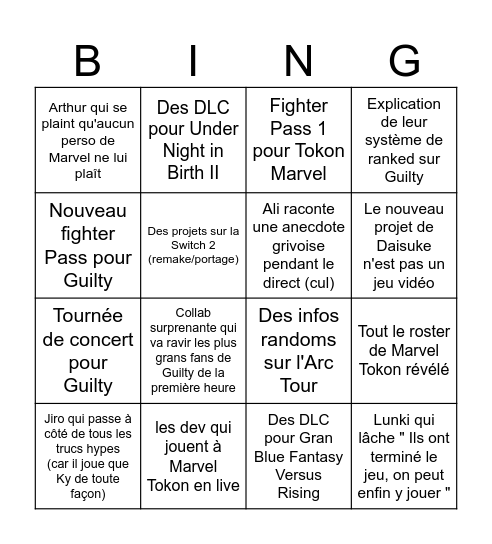 Arcsys Bingo Card