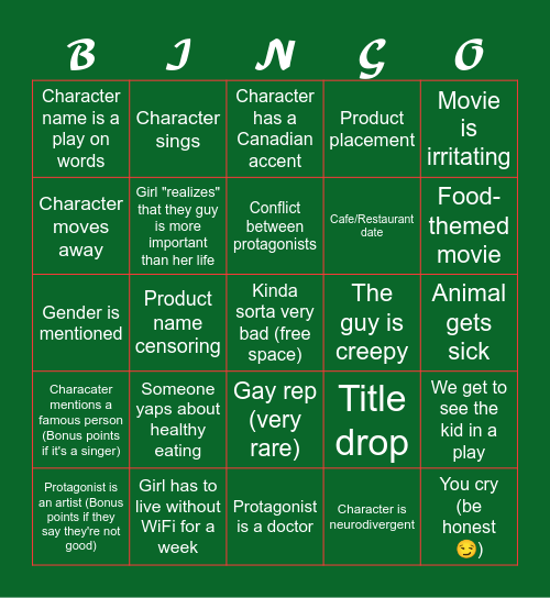 Mostly Christmas Hallmark Bingo Card