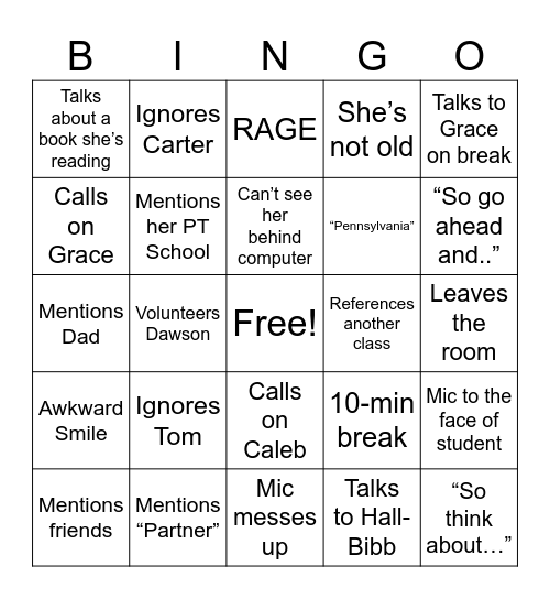 Hartmann Bingo Card