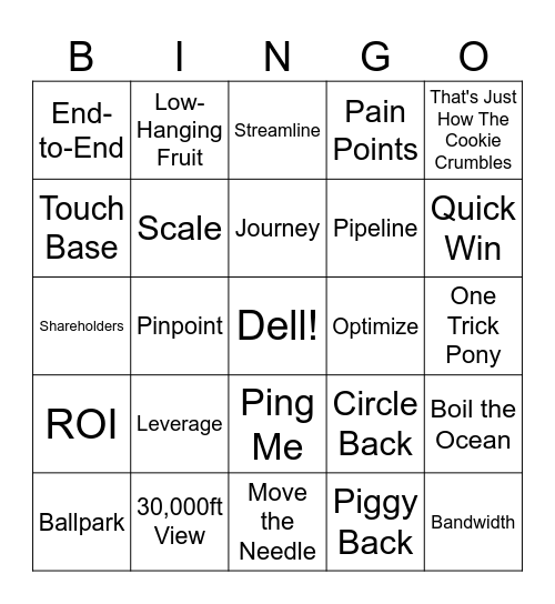 Corporate Lingo Bingo Card