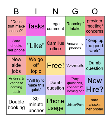 Friday Meeting Bingo Card