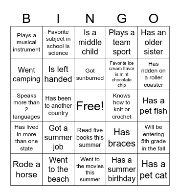 Summer Bingo Card