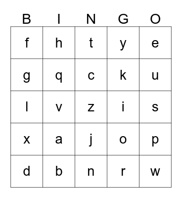 Alphabet Bingo Card