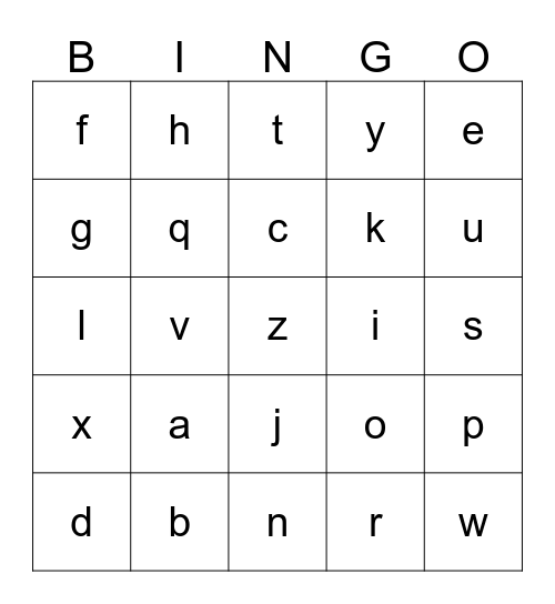 Alphabet Bingo Card
