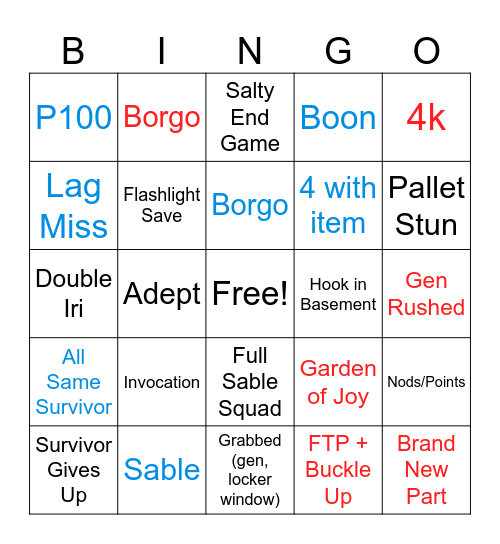 Dead by Daylight Bingo Card