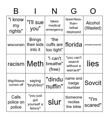 bodycam bingo Card