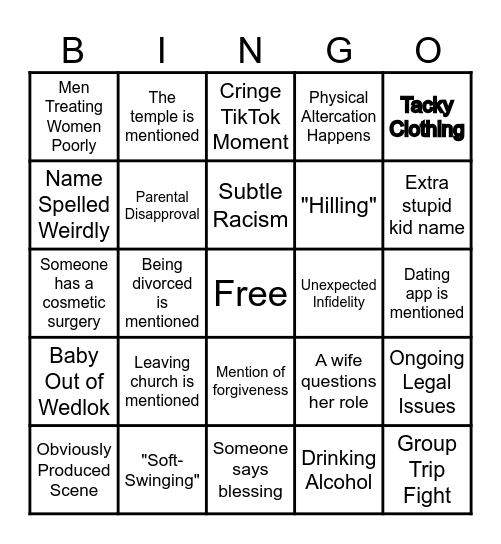 The Secret Lives of Mormon Wives Bingo Card