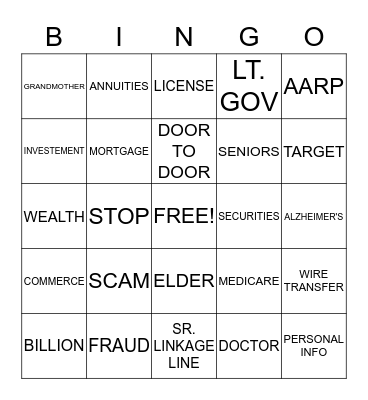 SENIOR FRAUD Bingo Card