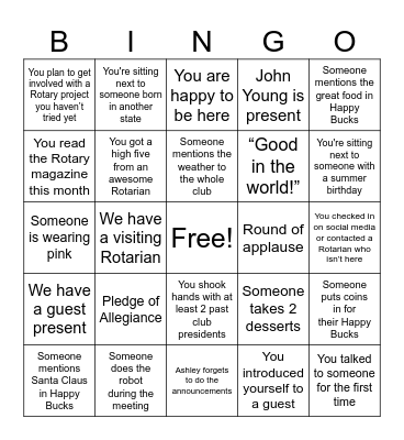 ROTARY BINGO Card