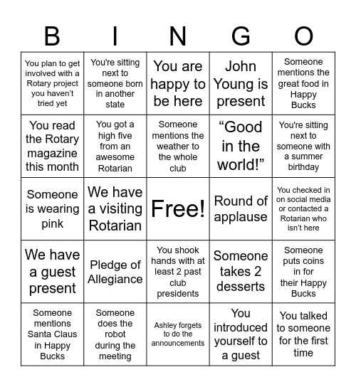 ROTARY BINGO Card