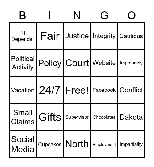 ETHICS BINGO Card