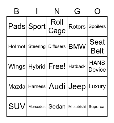 CARS Bingo Card