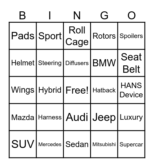 CARS Bingo Card