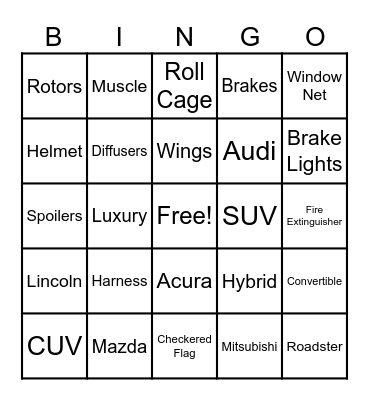 CARS Bingo Card
