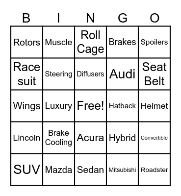 CARS Bingo Card