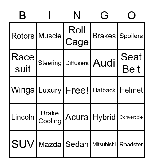 CARS Bingo Card