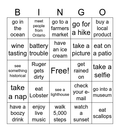 Nova Scotia Bingo Card