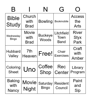Activity Bingo Card