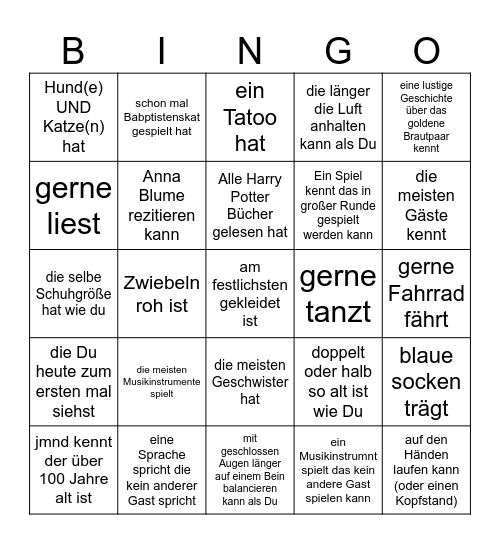 Finde eine Person die Bingo Card