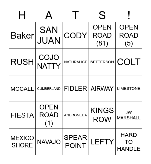 HAT! Bingo Card