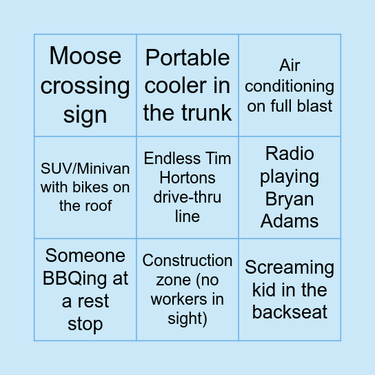 Summer Road Trip Bingo! Bingo Card