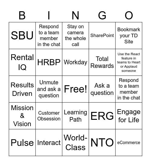 Welcome to SBR Bingo Card