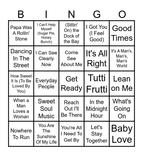 Sweet Soul Classics Bingo Card